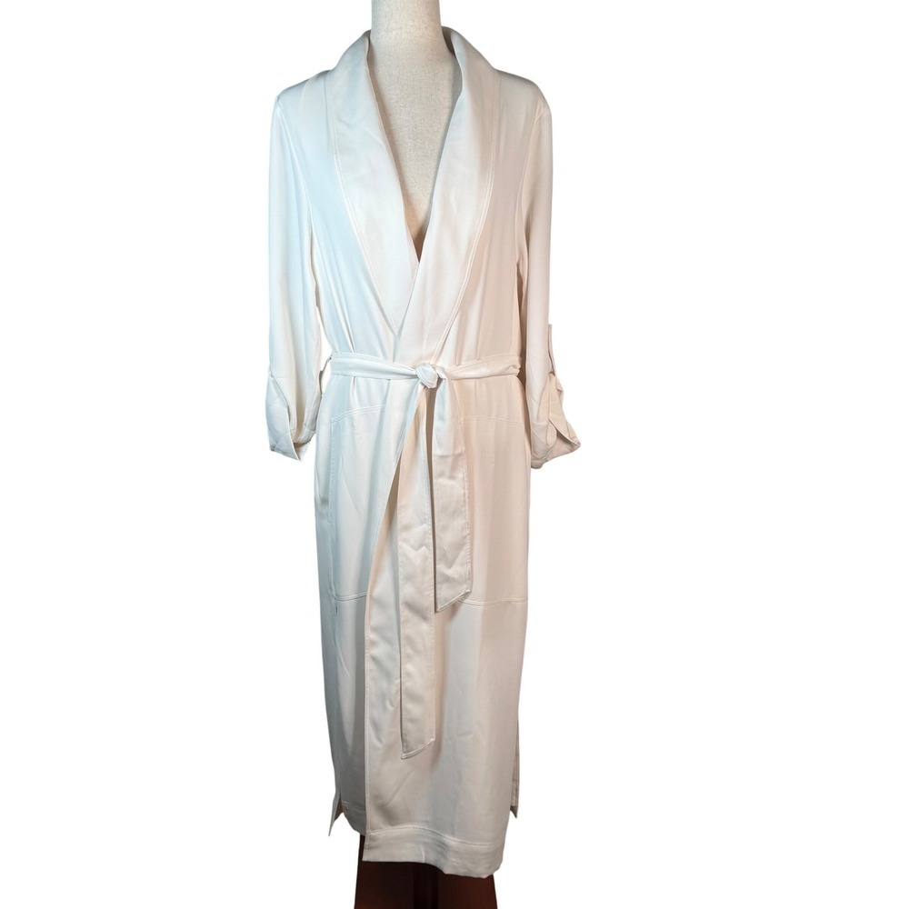 Babaton Aritzia Kahlo Duster Jacket Large Cream Crepe Roll Tab Sleeve Belted